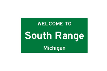 South Range, Michigan, USA. City limit sign on transparent background. 