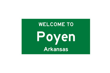 Poyen, Arkansas, USA. City limit sign on transparent background. 