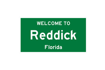 Reddick, Florida, USA. City limit sign on transparent background. 