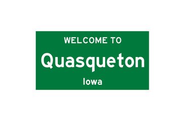 Quasqueton, Iowa, USA. City limit sign on transparent background. 