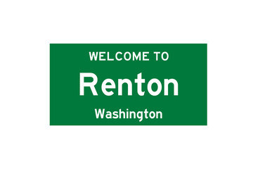 Renton, Washington, USA. City limit sign on transparent background. 