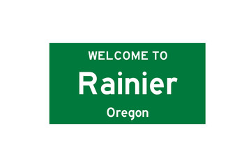 Rainier, Oregon, USA. City limit sign on transparent background. 