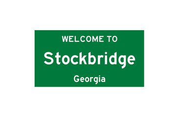 Stockbridge, Georgia, USA. City limit sign on transparent background. 