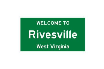 Rivesville, West Virginia, USA. City limit sign on transparent background. 