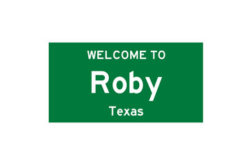 Roby, Texas, USA. City limit sign on transparent background. 