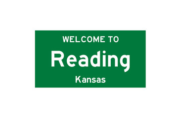 Reading, Kansas, USA. City limit sign on transparent background. 