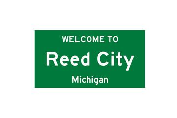 Reed City, Michigan, USA. City limit sign on transparent background. 