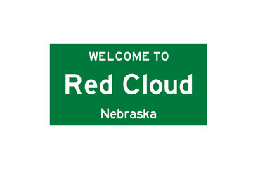 Red Cloud, Nebraska, USA. City limit sign on transparent background. 