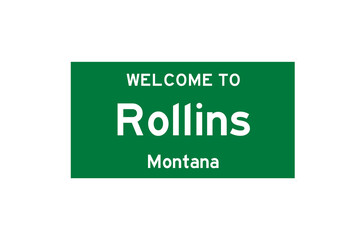 Rollins, Montana, USA. City limit sign on transparent background. 