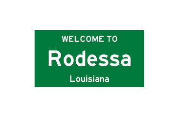 Rodessa, Louisiana, USA. City limit sign on transparent background. 