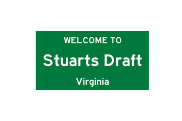 Stuarts Draft, Virginia, USA. City limit sign on transparent background. 