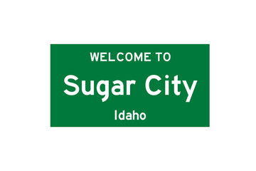 Sugar City, Idaho, USA. City limit sign on transparent background. 