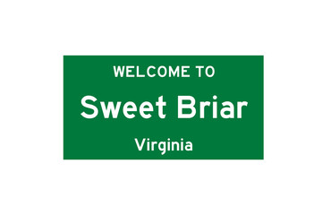 Sweet Briar, Virginia, USA. City limit sign on transparent background. 