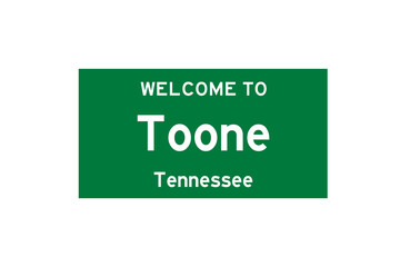 Toone, Tennessee, USA. City limit sign on transparent background. 