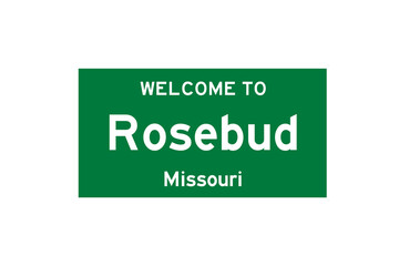 Rosebud, Missouri, USA. City limit sign on transparent background. 