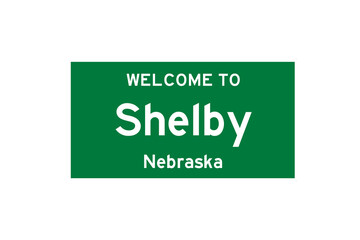 Shelby, Nebraska, USA. City limit sign on transparent background. 