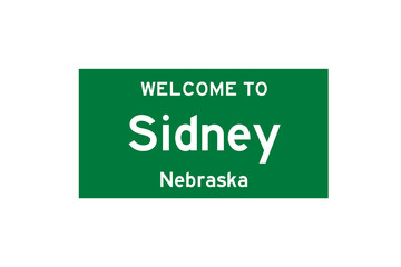 Sidney, Nebraska, USA. City limit sign on transparent background. 
