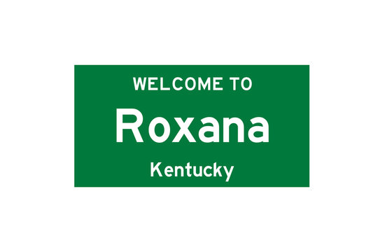 Roxana, Kentucky, USA. City limit sign on transparent background. 