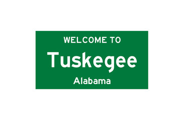Tuskegee, Alabama, USA. City limit sign on transparent background. 