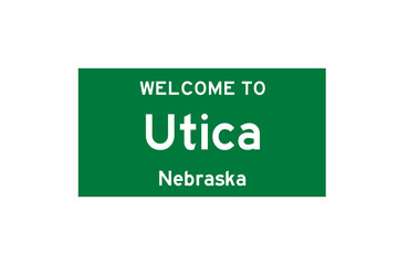 Utica, Nebraska, USA. City limit sign on transparent background. 