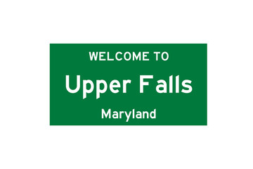 Upper Falls, Maryland, USA. City limit sign on transparent background. 