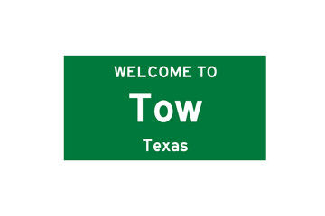 Tow, Texas, USA. City limit sign on transparent background. 