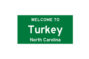 Turkey, North Carolina, USA. City limit sign on transparent background. 
