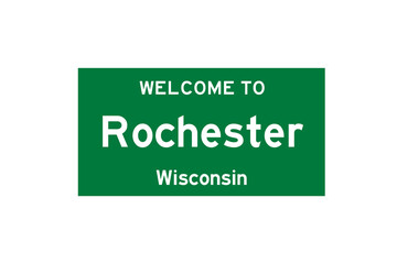 Rochester, Wisconsin, USA. City limit sign on transparent background. 