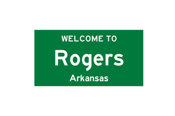 Rogers, Arkansas, USA. City limit sign on transparent background. 