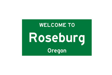 Roseburg, Oregon, USA. City limit sign on transparent background. 