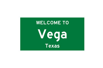 Vega, Texas, USA. City limit sign on transparent background. 