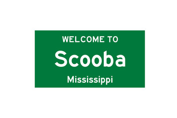 Scooba, Mississippi, USA. City limit sign on transparent background. 