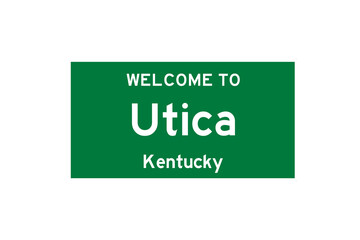 Utica, Kentucky, USA. City limit sign on transparent background. 