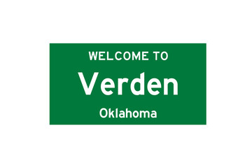 Verden, Oklahoma, USA. City limit sign on transparent background. 