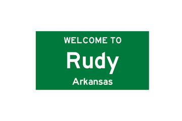 Rudy, Arkansas, USA. City limit sign on transparent background. 