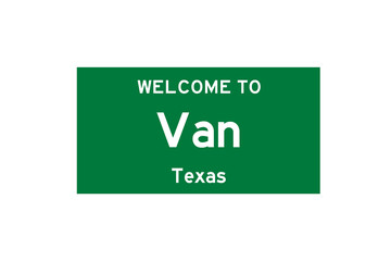 Van, Texas, USA. City limit sign on transparent background. 