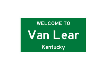 Van Lear, Kentucky, USA. City limit sign on transparent background. 