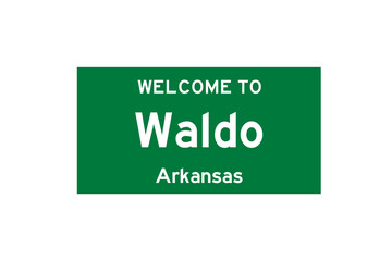 Waldo, Arkansas, USA. City limit sign on transparent background. 