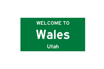 Wales, Utah, USA. City limit sign on transparent background. 