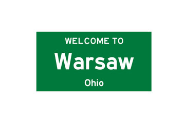 Warsaw, Ohio, USA. City limit sign on transparent background. 