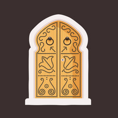 Old Tunisia yellow door. Vector illustration.