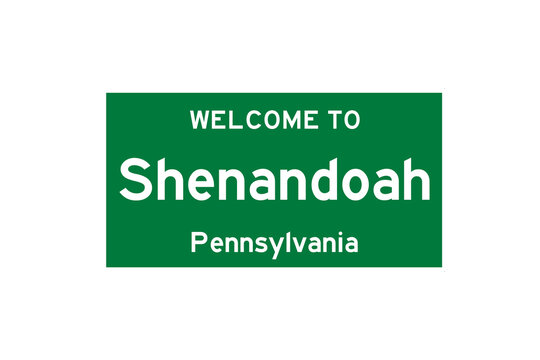 Shenandoah, Pennsylvania, USA. City Limit Sign On Transparent Background. 