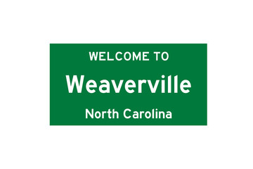Weaverville, North Carolina, USA. City limit sign on transparent background. 