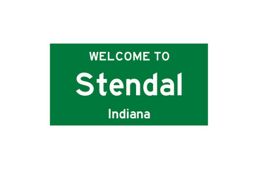 Stendal, Indiana, USA. City limit sign on transparent background. 