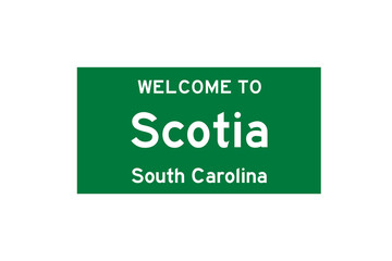 Scotia, South Carolina, USA. City limit sign on transparent background. 
