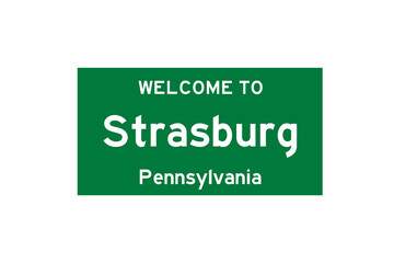 Strasburg, Pennsylvania, USA. City limit sign on transparent background. 