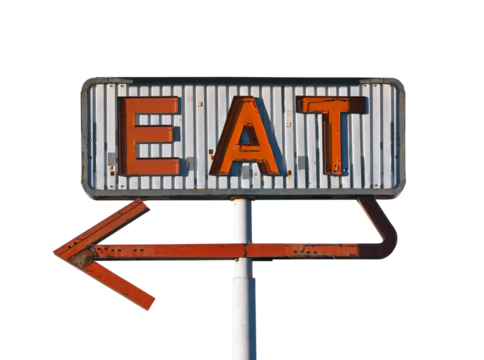 Vintage neon eat arrow sign isolated. - Powered by Adobe
