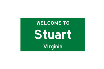 Stuart, Virginia, USA. City limit sign on transparent background. 