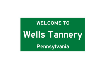 Wells Tannery, Pennsylvania, USA. City limit sign on transparent background. 