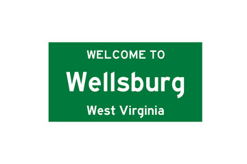 Wellsburg, West Virginia, USA. City limit sign on transparent background. 